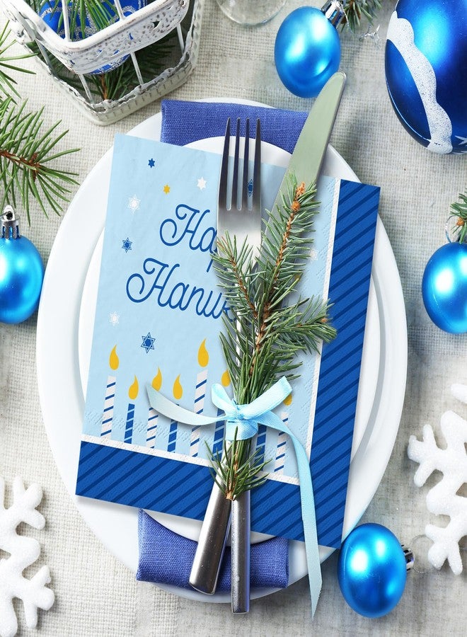 Whaline 80Pcs Hanukkah Paper Napkins 6.5 x 6.5 In Blue White Disposable Napkins Chanukah Candle Dinner Napkins for Winter Holiday Party Supplies Table Decor - Image 5